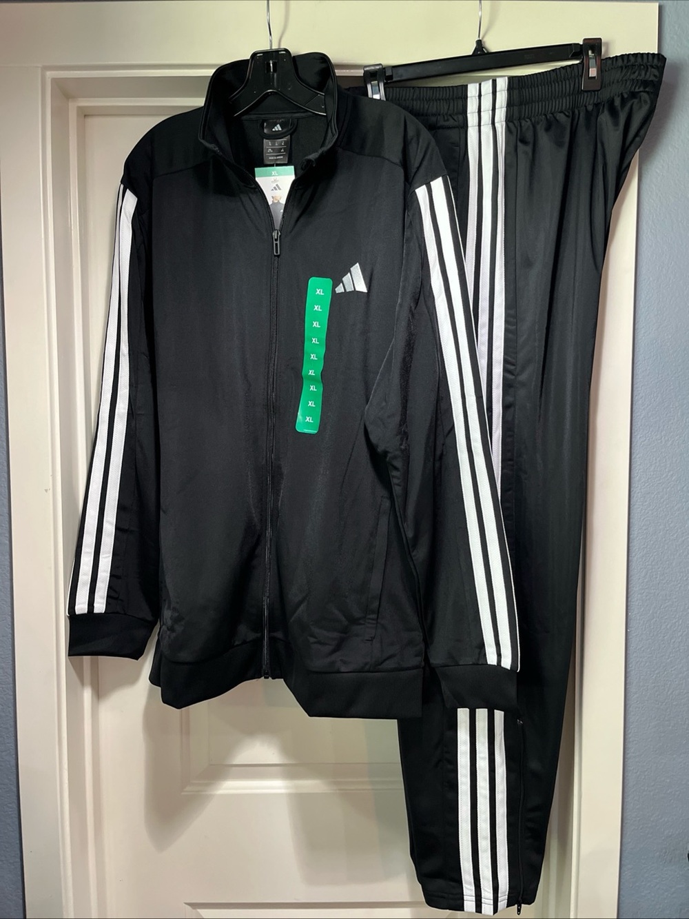 Mens XL Adidas 3 Stripe Tricot Track Jacket And Pant Black White Set Suit New